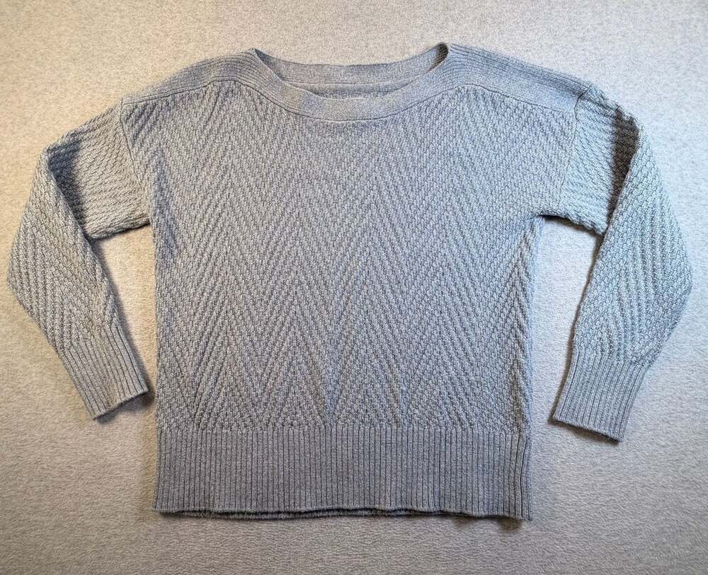 Market & Spruce Textured Chevron Sweater Size L Blue Grey Cotton Knit